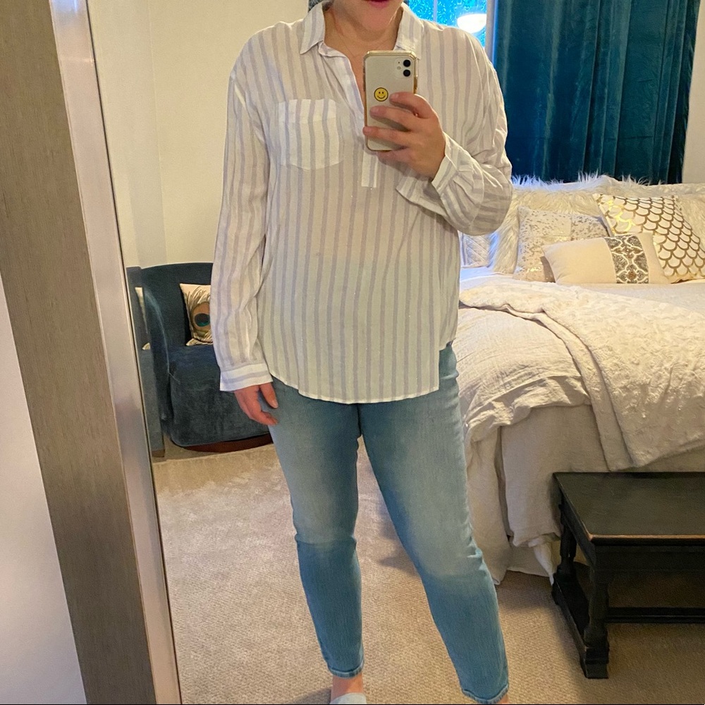 Rails half button striped blouse